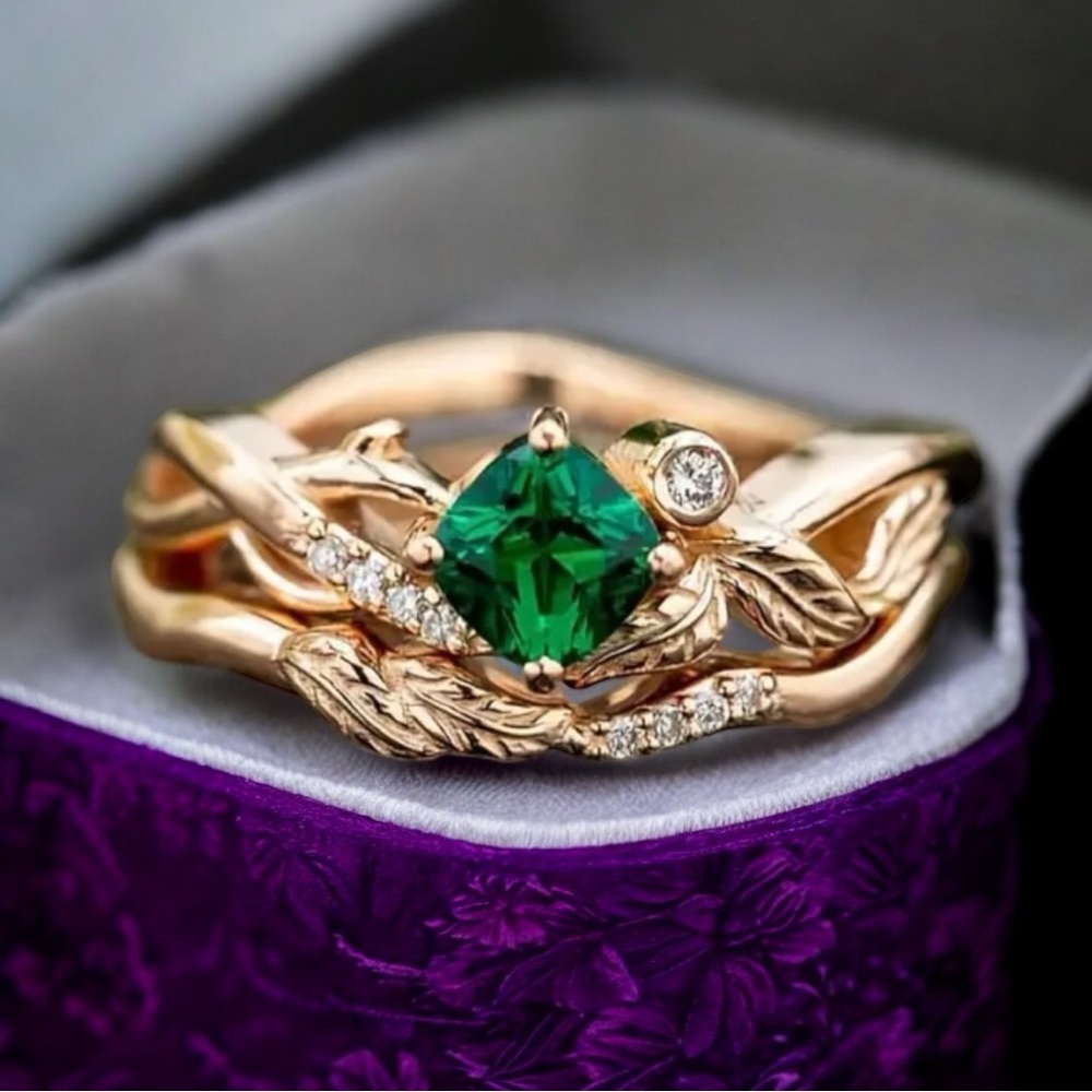 Enchanted Forest Green CZ Rose Gold Ring. New.